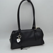 Classic Structured Shoulder Bag with Heart Charm Accent