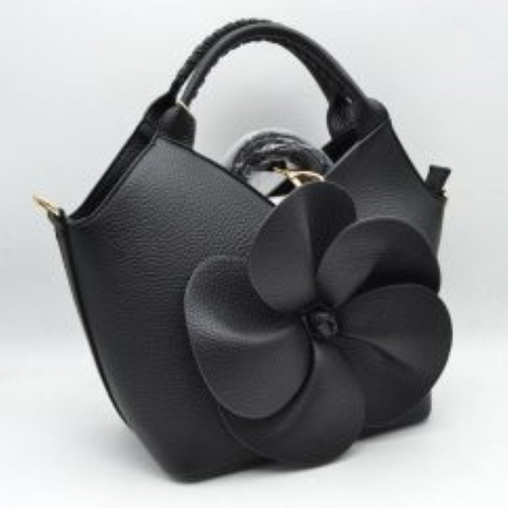 3D Flower Accent Winged Top-Handle Satchel Bag with Detachable Crossbody Strap