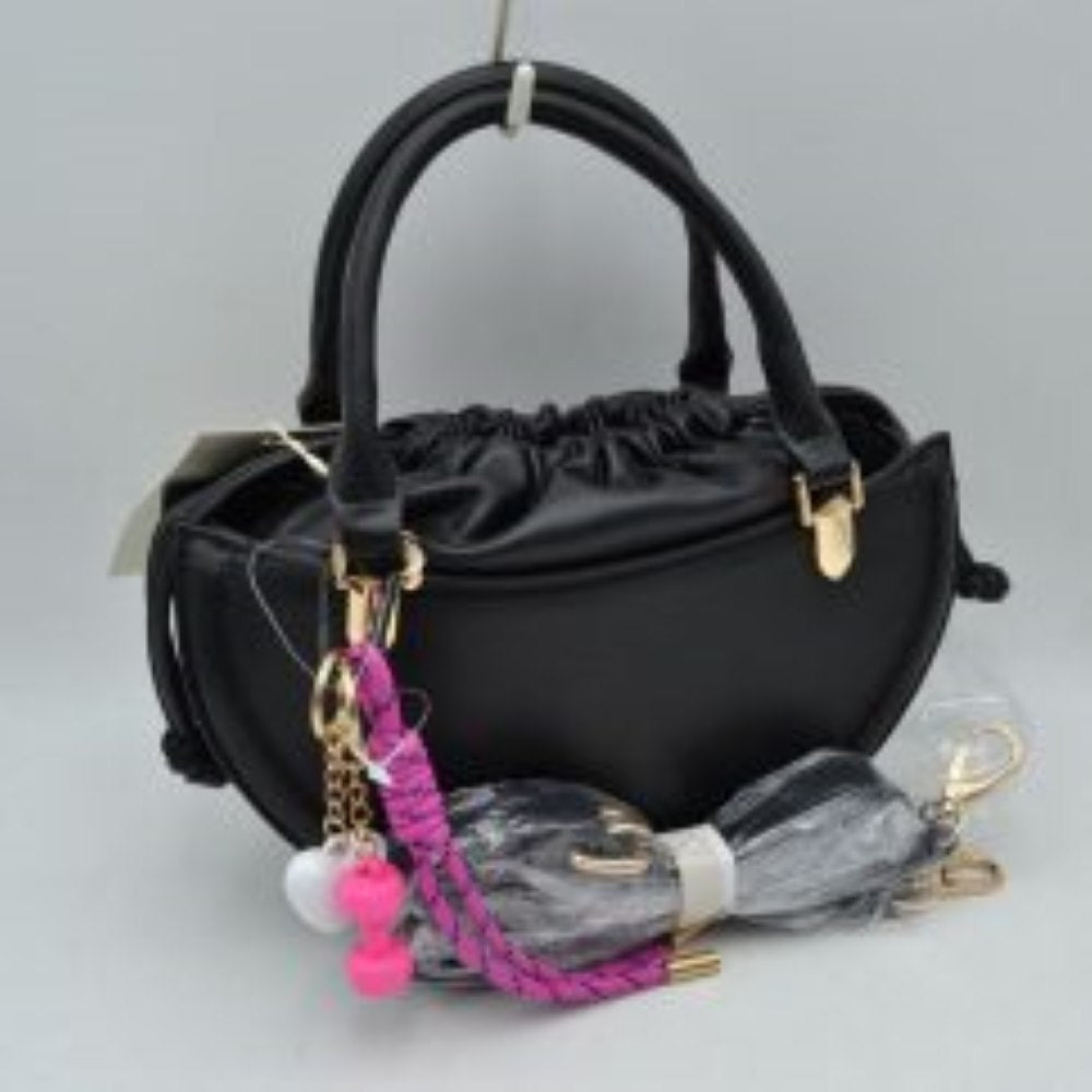 Curved Top Handle Handbag with Drawstring Inner Pouch