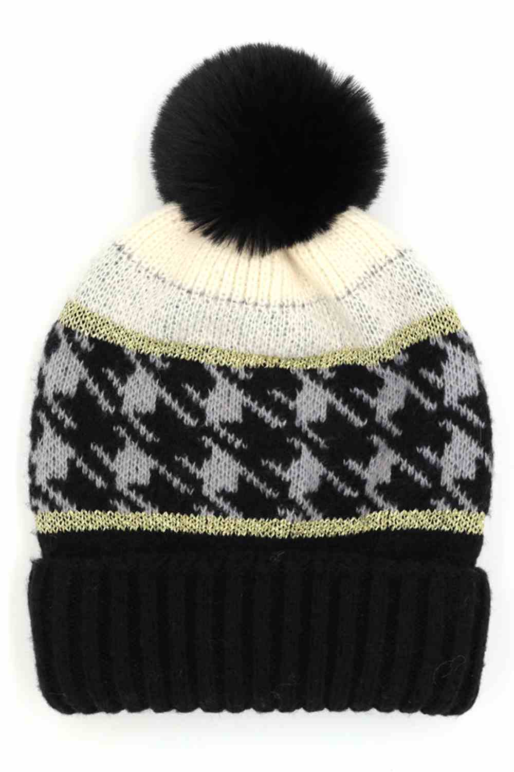 Houndstooth PomPom Beanie