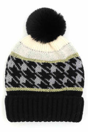 Houndstooth PomPom Beanie