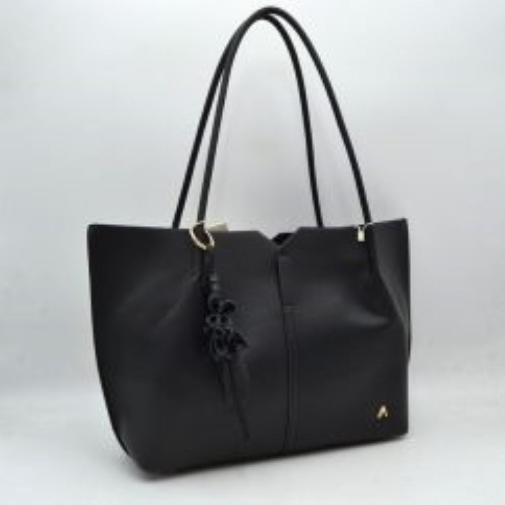 Minimalist Structured Tote Bag with Geometric Cutout and Tassel Accent