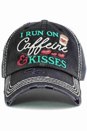 I RUN ON CAFFEINE VINTAGE DISTRESSED CAP