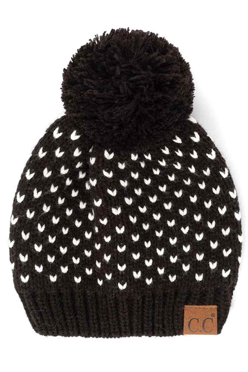 C.C Heart Pattern Knit Pom Beanie