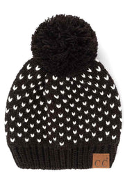 C.C Heart Pattern Knit Pom Beanie