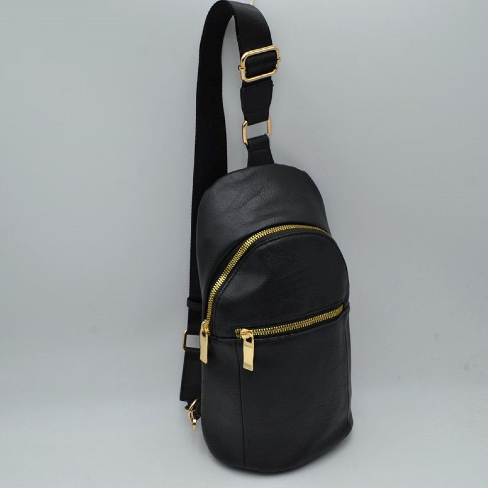 Structured Sling Bag with Contrast Zipper Detail