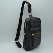 Grained Sling Bag with Metallic Zippers