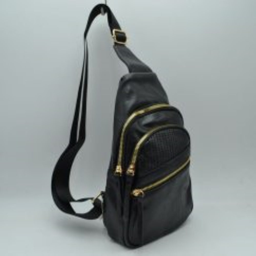 Perforated Sling Bag with Multi-Zipper Compartments