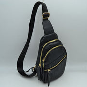 Perforated Crossbody Sling Bag with Triple Zipper Pockets