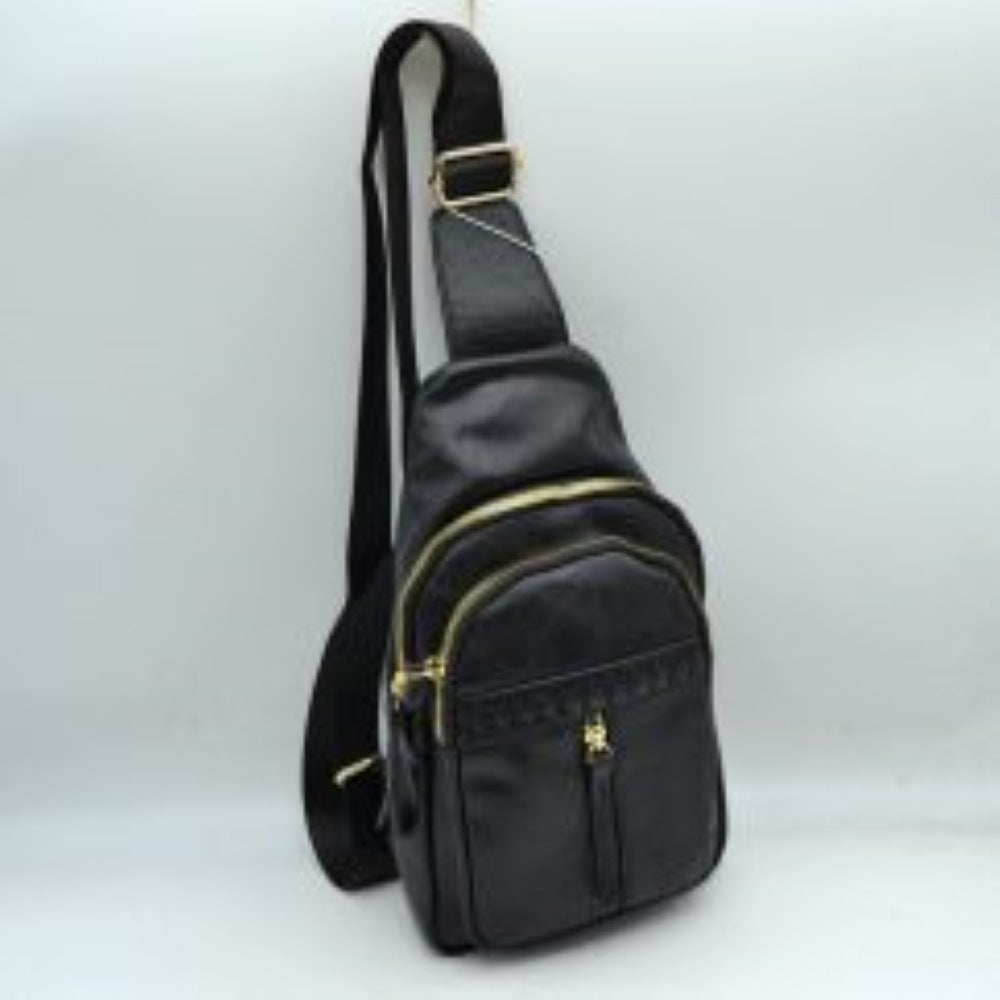Braided Accent Sling Bag with Multi-Zipper Compartments