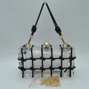 Box Clutch Bag with Cage Overlay and Cord Top Handle
