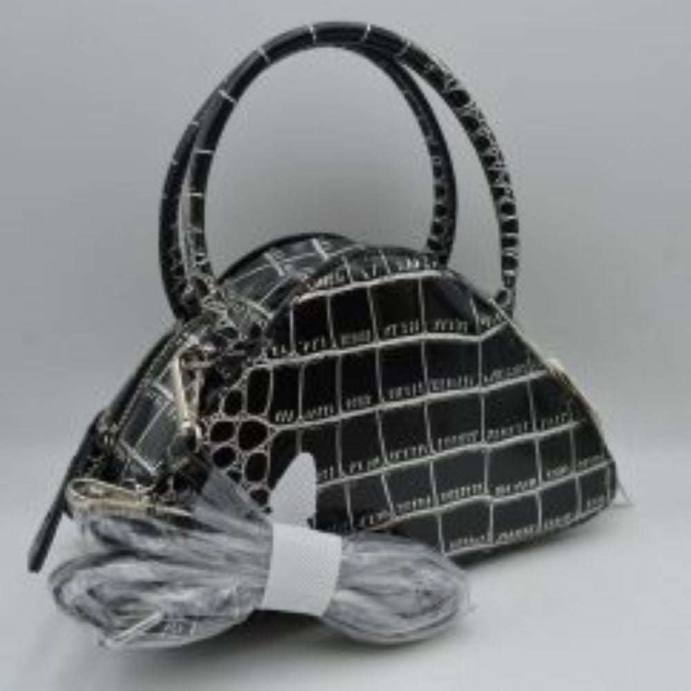 Embossed Dome Handbag with Top Handles and Adjustable Strap