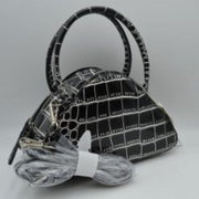 Embossed Dome Handbag with Top Handles and Adjustable Strap