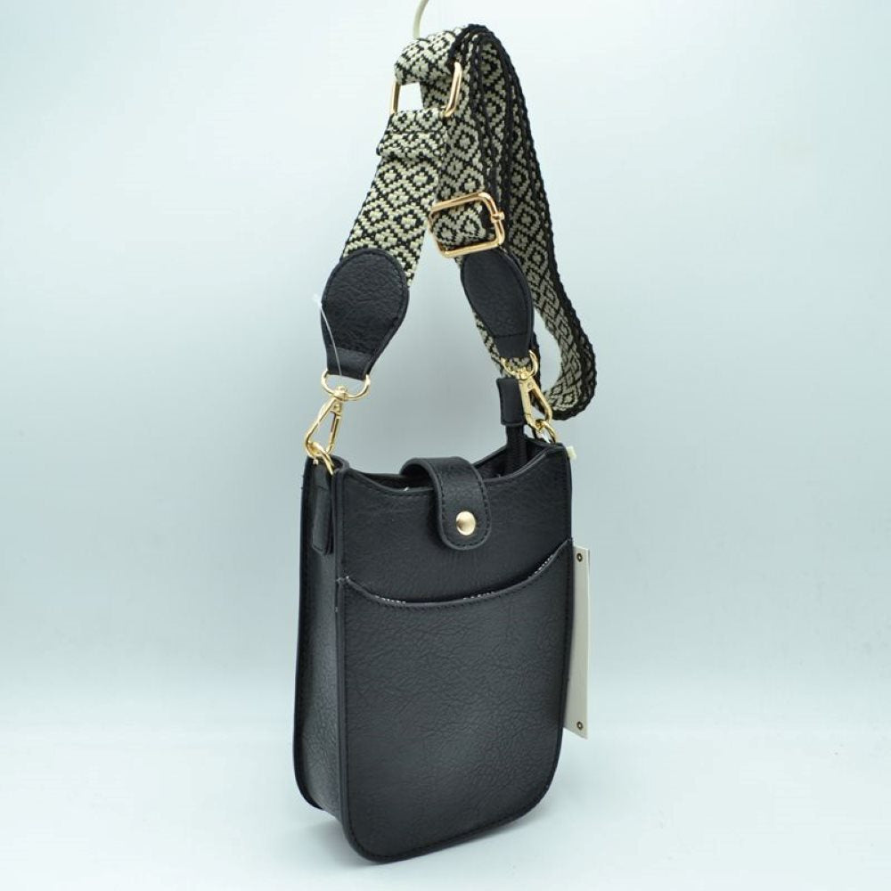 Crossbody Phone Bag with Patterned Wide Shoulder Strap