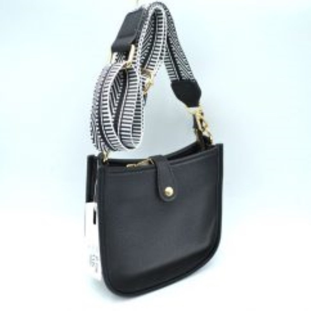 Minimalist Curved Crossbody Bag with Patterned Guitar Strap