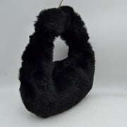 Fluffy Plush Crescent Hobo Handbag with Integrated Top Handle