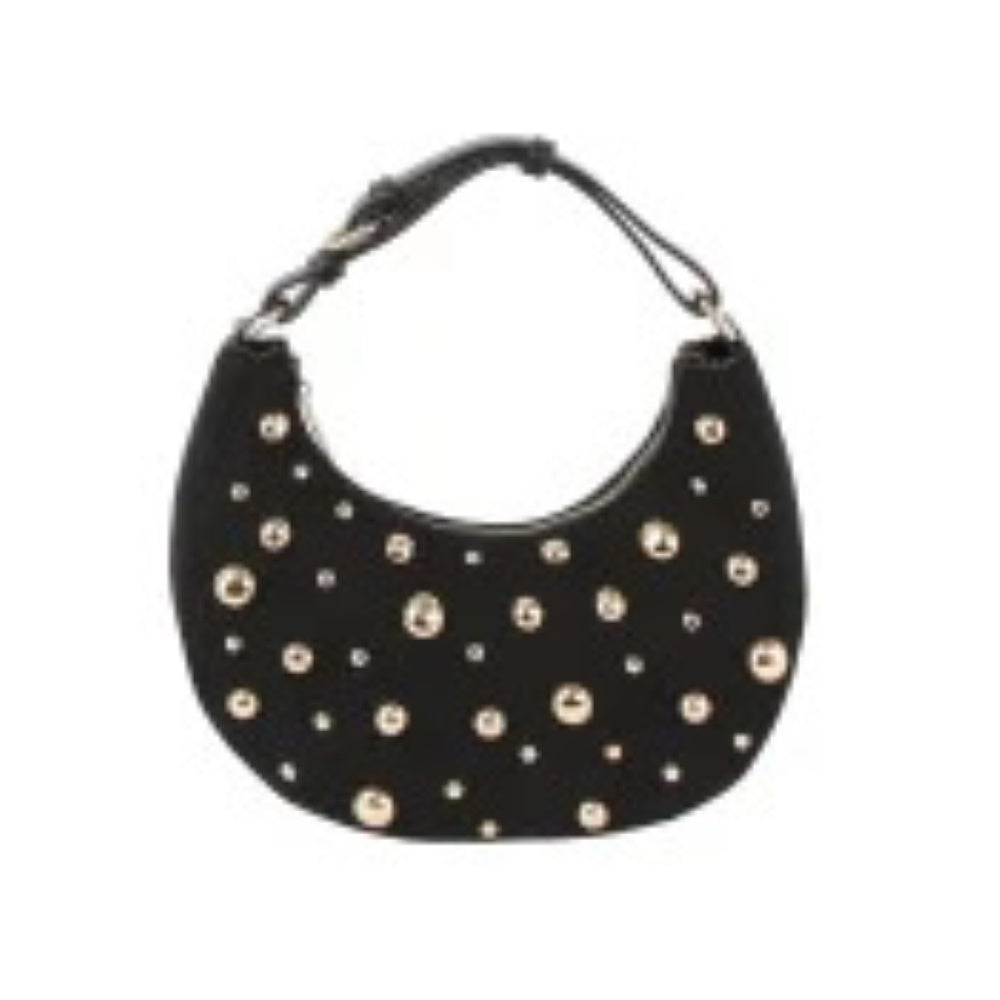 Studded Crescent Shoulder Bag with Adjustable Top Handle