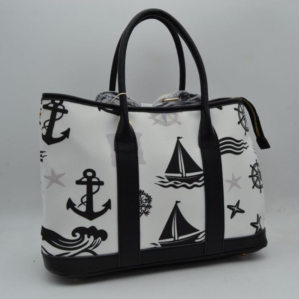 Maritime Adventure Canvas Tote – Monochrome Voyage Shoulder Bag