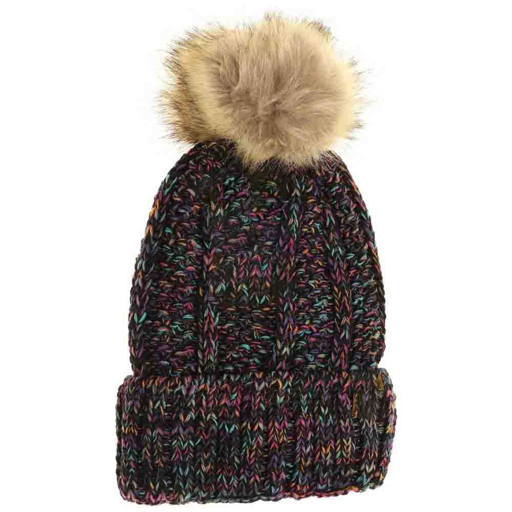 Fuzzy Lined Multi Tone Fur Pom C.C Beanie