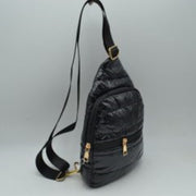 Quilted Puffer Sling Backpack with Front Zipper Pocket and Adjustable Strap