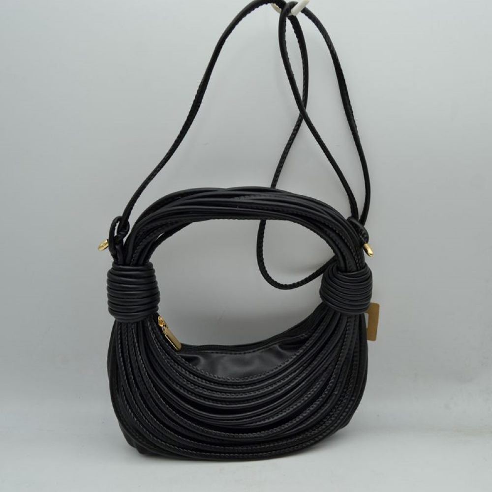 Sculptural Multi-Cord Crescent Bag with Wrapped Knot Details
