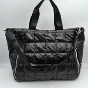 Grid Quilted Puffer Weekender Travel Duffel Bag with Exterior Zipper Pockets