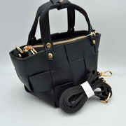 Wide Woven Basket Square Top-Handle Mini Tote Bag with Crossbody Strap