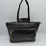 Padded Puffer Tote Bag with Multi-Strap Options and Gold Zippers