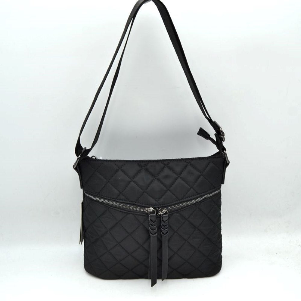 Quilted Crossbody Bag with Curved Zip and Adjustable Strap