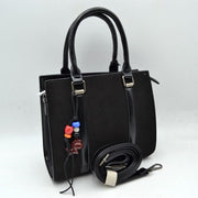 Structured Matte Satchel with Mixed-Media Trim and Beaded Charm