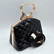 Quilted Top-Handle Handbag with Detachable Shoulder Strap