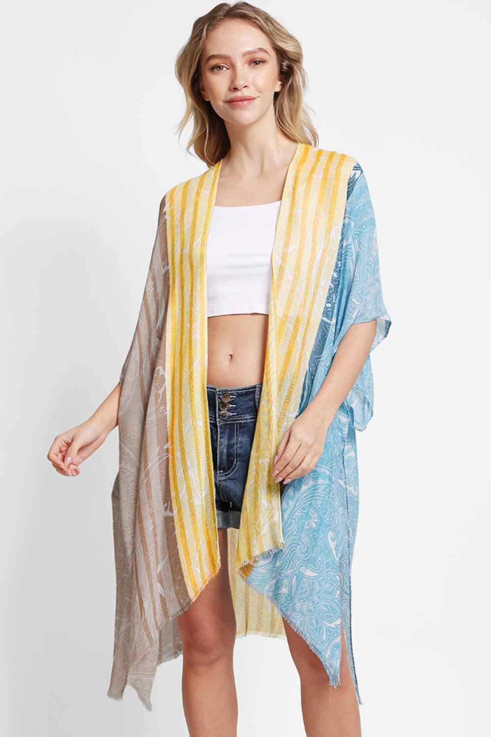 Paisley Pattern Stripe Summer Kimono Cover Up