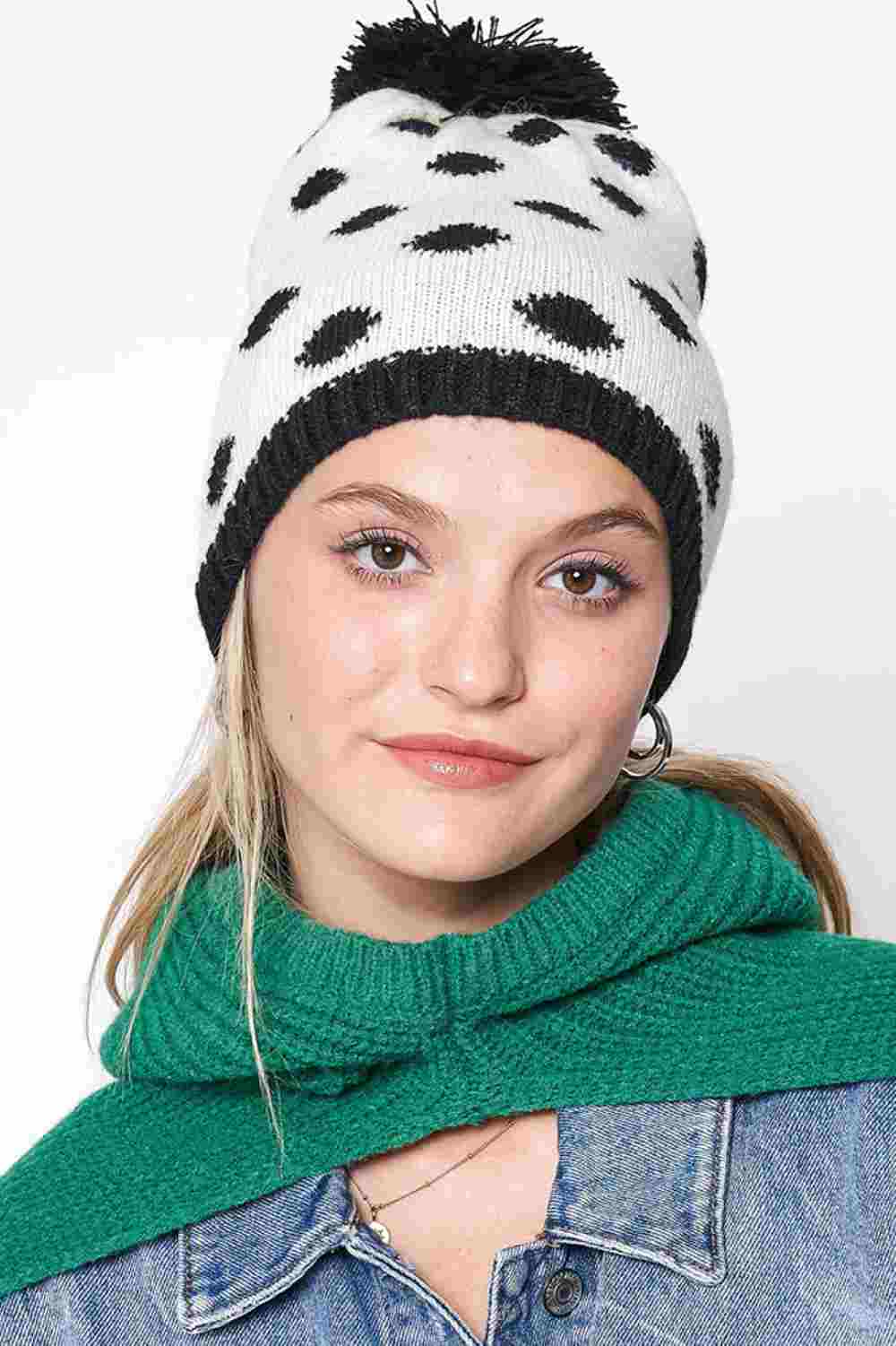 Polka Dot Christmas Holiday Theme Pom Beanie