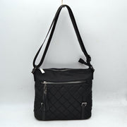 Quilted Nylon Crossbody Bag with Buckle Accents and Tassel Charm