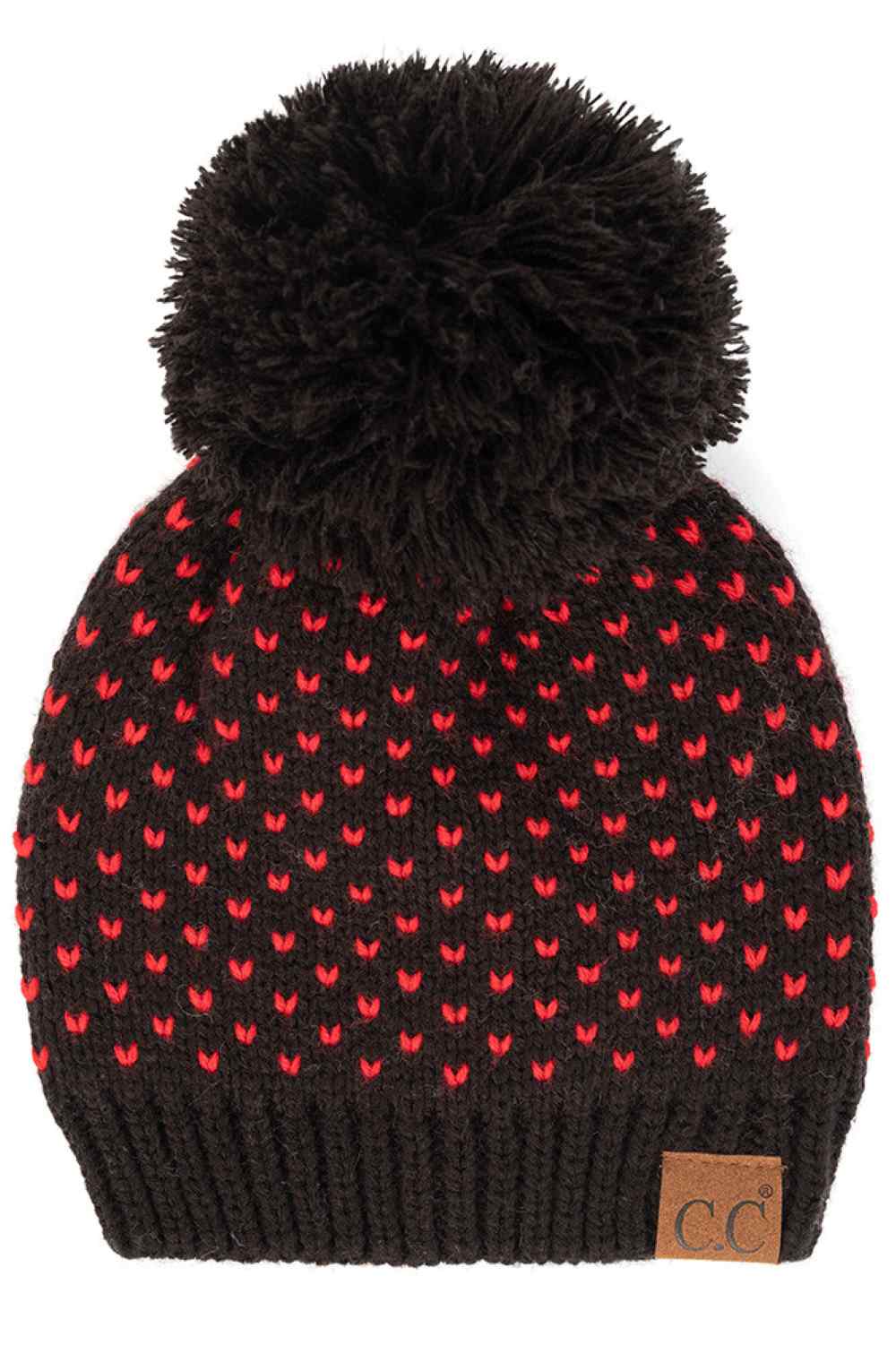 C.C Heart Pattern Knit Pom Beanie