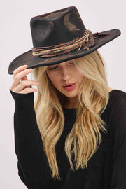 Distressed Fabric Band Feather Cowgirl Fedora Hat