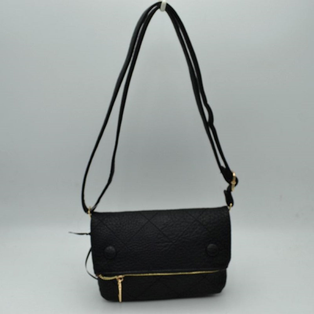 Quilted Foldover Crossbody Bag with Zipper Pocket