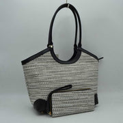 Two-Piece Woven Tweed Shoulder Tote Bag and Matching Wristlet Wallet Set