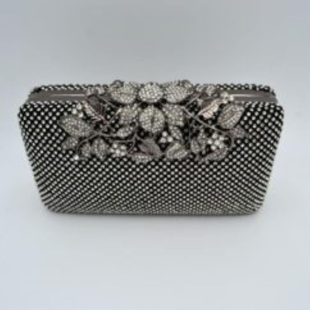 Studded Evening Clutch with Ornate Leaf Clasp Detail