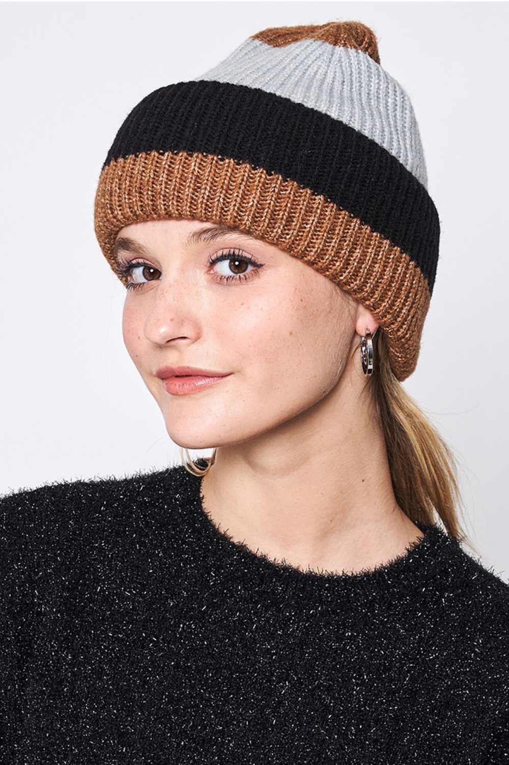 Stripe Color Block Ribbed Beanie