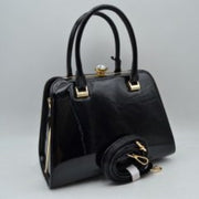 Patent Frame Satchel Handbag with Top Handles and Pearl Clasp