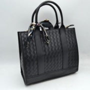 Woven Texture Tote Bag with Dual Top Handles and Scarf Accent