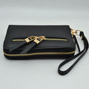 Structured Dual Zipper Wristlet Wallet Clutch with Removable Strap