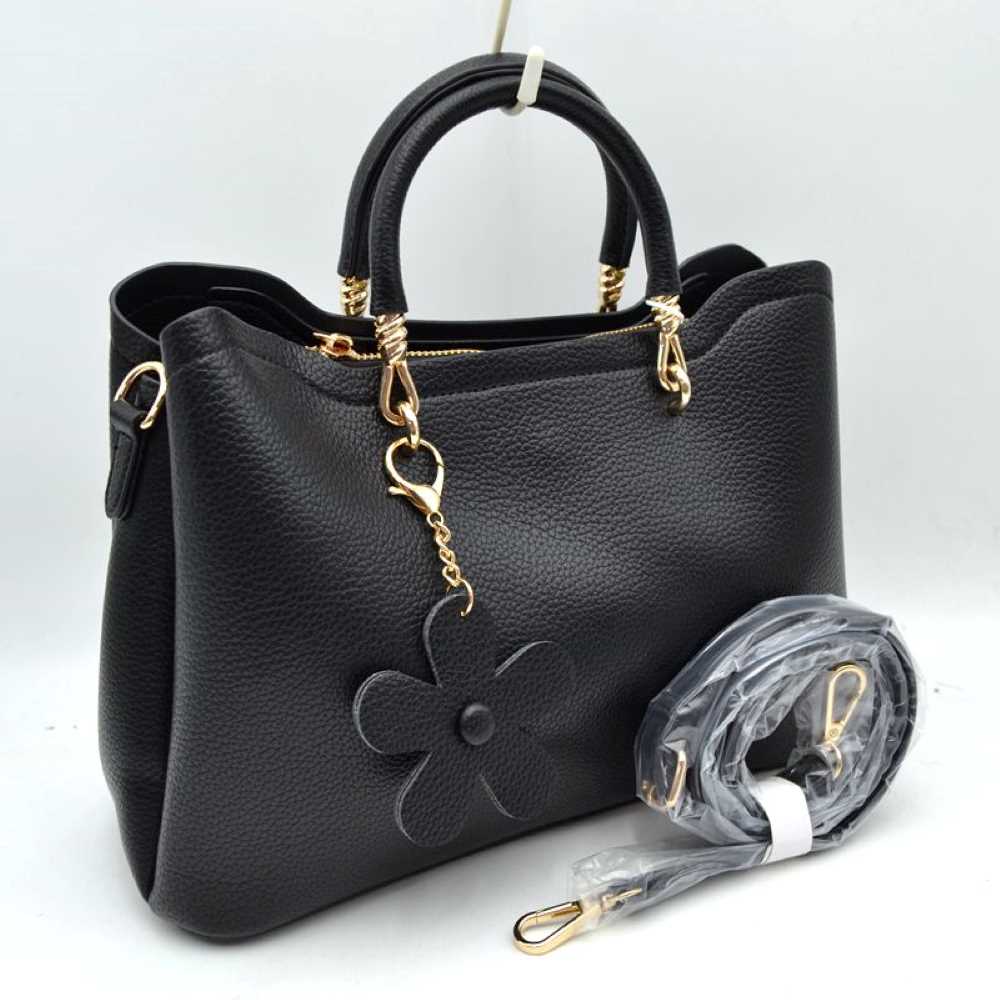 Elegant Top Handle Satchel Bag with Detachable Shoulder Strap and Floral Charm