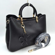 Elegant Top Handle Satchel Bag with Detachable Shoulder Strap and Floral Charm