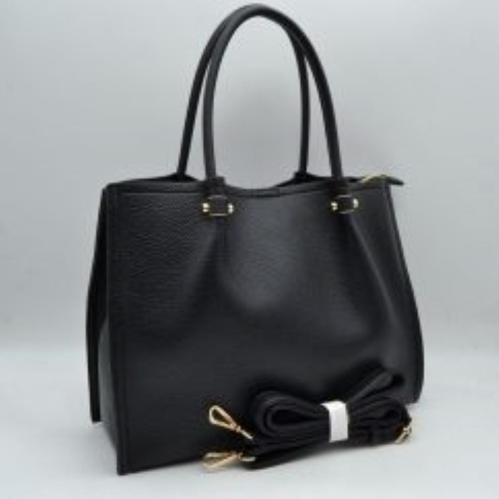 Premium Structured Satchel Bag with Detachable Shoulder Strap and Gold-Tone Hardware