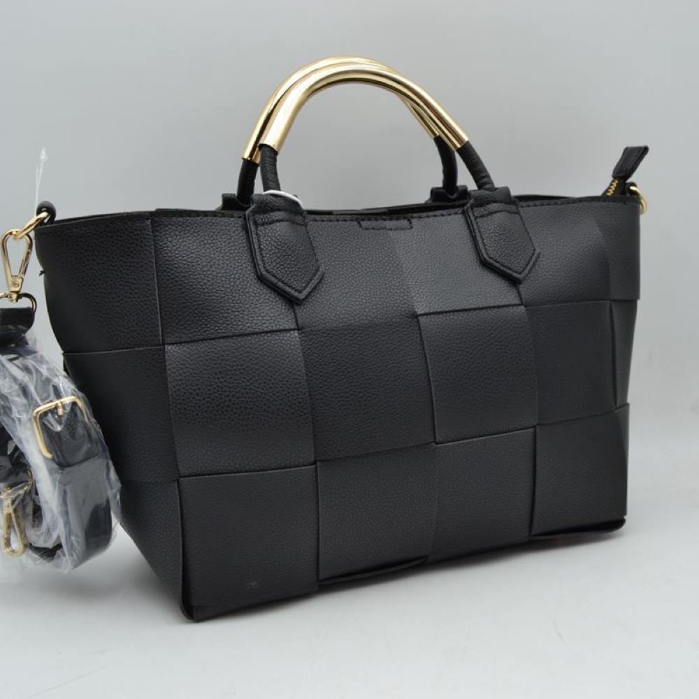 Wide Woven Accent Top Handle Satchel Crossbody Bag