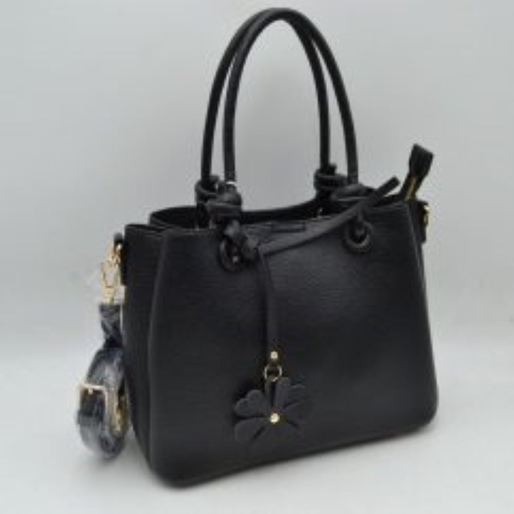 Top Handle Satchel Bag with Floral Charm and Shoulder Strap
