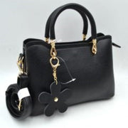 Pebbled Satchel Handbag with Dual Handles and Flower Charm