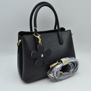 Pebble Textured Multi-Compartment Satchel Bag with Flower Charm Accent